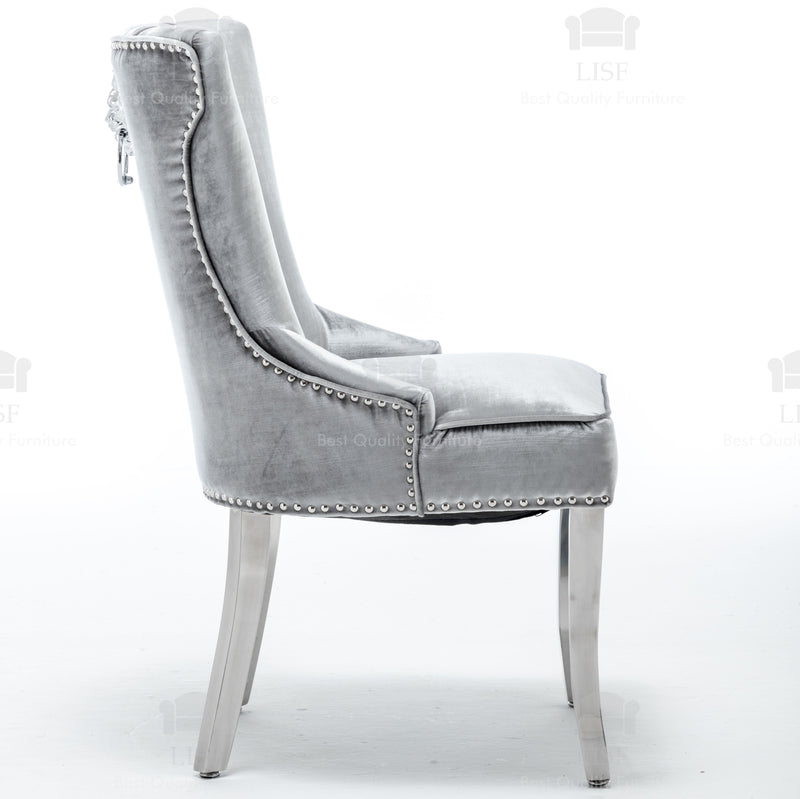 Montpellier Lion Head Dining Chair in luxury Silver Velvet