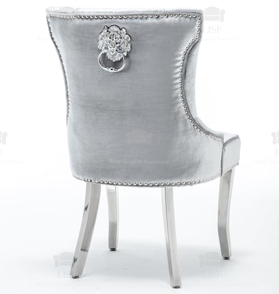 Montpellier Lion Head Dining Chair in luxury Silver Velvet