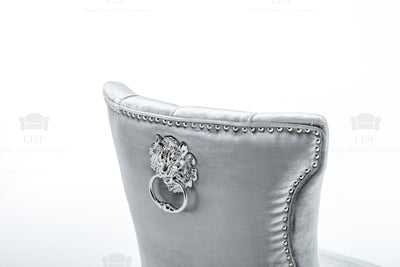 Montpellier Lion Head Dining Chair in luxury Silver Velvet