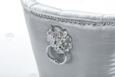 Montpellier Lion Head Dining Chair in luxury Silver Velvet