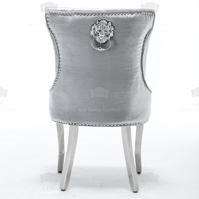 Montpellier Lion Head Dining Chair in luxury Silver Velvet