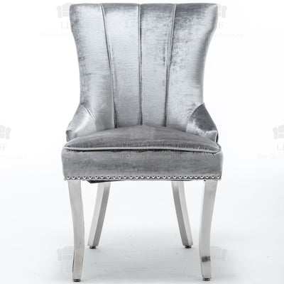 Montpellier Lion Head Dining Chair in luxury Silver Velvet