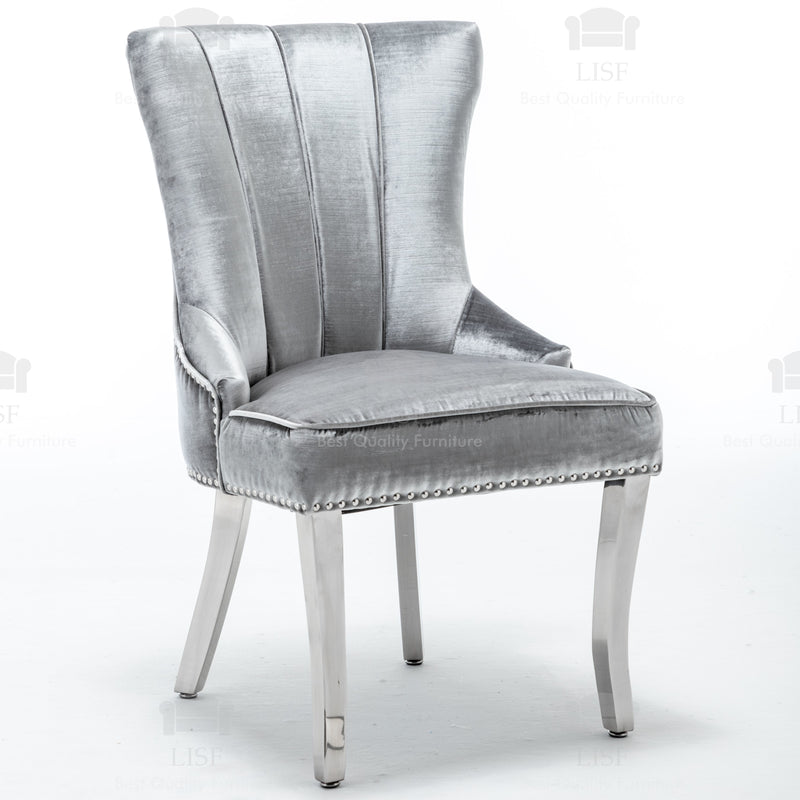 Montpellier Lion Head Dining Chair in luxury Silver Velvet