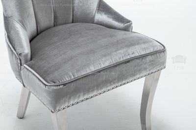 Montpellier Lion Head Dining Chair in luxury Silver Velvet