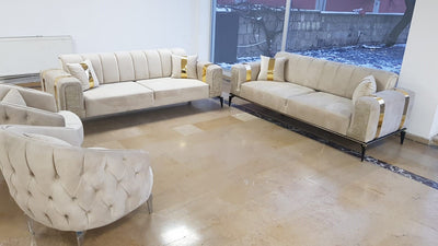 The Lyon Sofa sets in Luxury Cream/Navy Blue or Grey Velvets