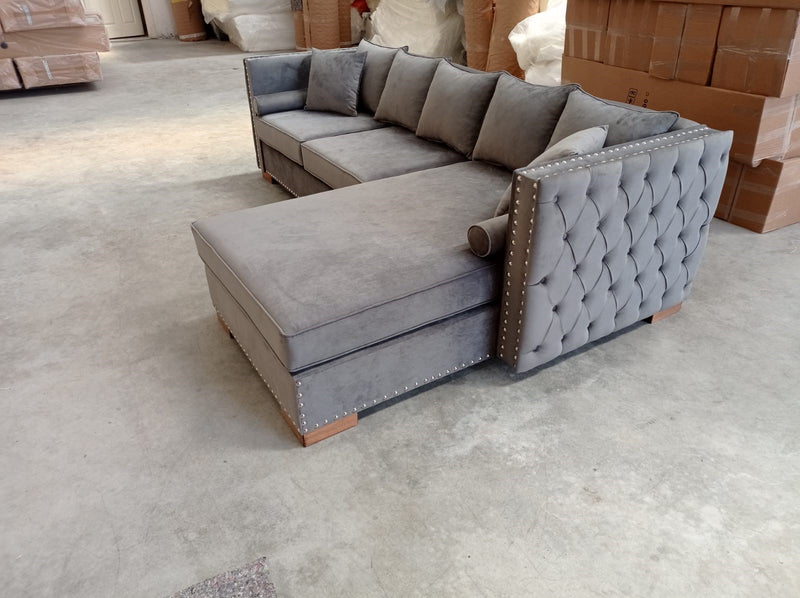 The Moscow Corner Sofa in Luxury Dark Grey Velvet - Right Hand Side