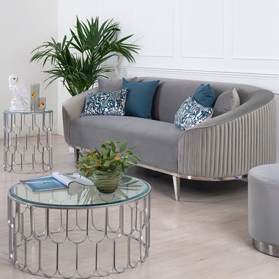Lisbon Grey Velvet Luxury Modern Sofa [ 3 Seater ]