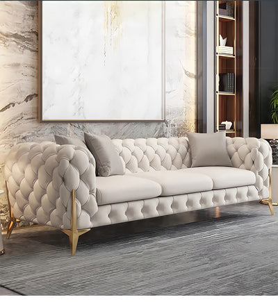 The Rocky Chesterfield Sofas Sets in Luxury Light Cream Leather