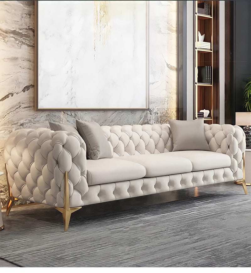 The Rocky Chesterfield Sofas Sets in Luxury Light Cream Leather