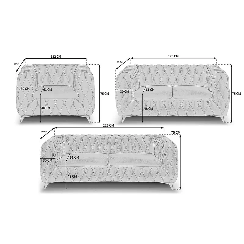 Chesterfield Sofas Sets in Grey Velvet