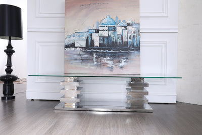 LUXURY ITALIAN STYLE  TV STAND TABLE - CLEAR GLASS (200CM)