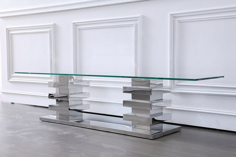 LUXURY ITALIAN STYLE  TV STAND TABLE - CLEAR GLASS (200CM)