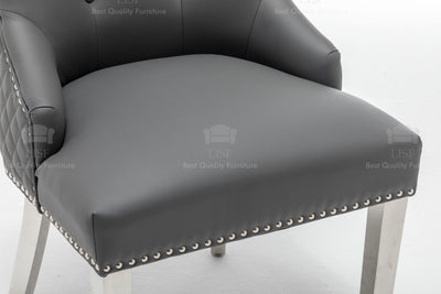 Chelsea Dark Grey Leather tufted back Studded Lion Head Dining Chair