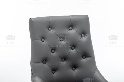 Chelsea Dark Grey Leather tufted back Studded Lion Head Dining Chair