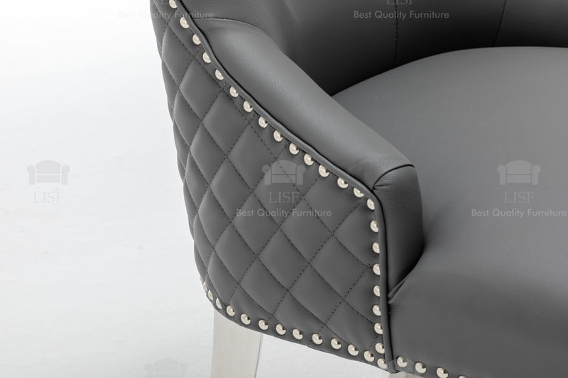 Chelsea Dark Grey Leather tufted back Studded Lion Head Dining Chair