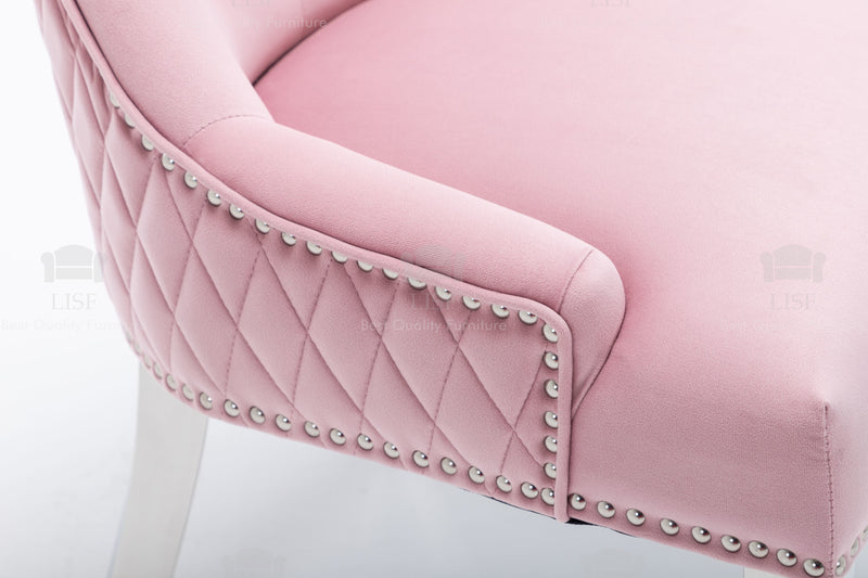 Windsor Pink Velvet tufted back Studded Knocker Back Dining Chair