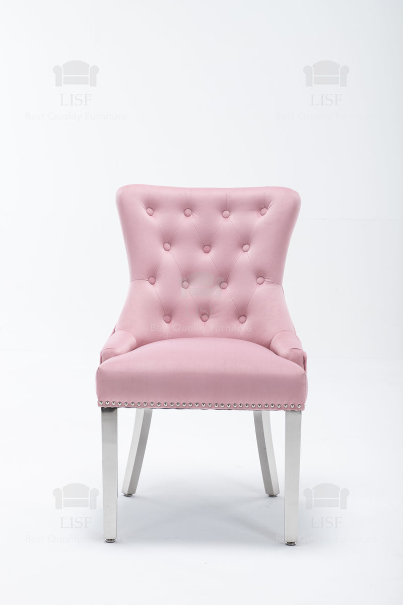 Windsor Pink Velvet tufted back Studded Knocker Back Dining Chair