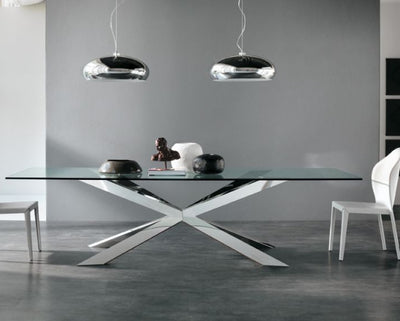 X Shape Glass Top Dining Table (200cm)