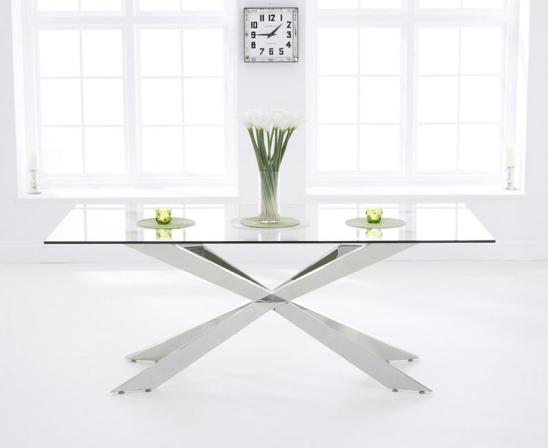 X Shape Glass Top Dining Table (200cm)