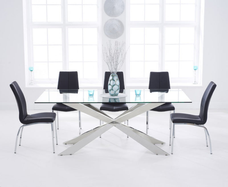 X Shape Glass Top Dining Table (200cm)