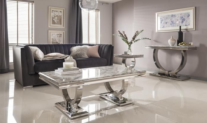 The Arianna Coffee Tables (130cm) - In Grey Marble Top