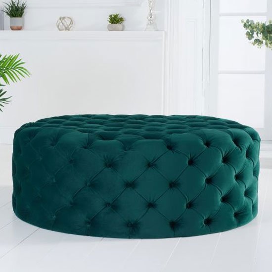 Green Velvet Chesterfield Footstool [Rounded]