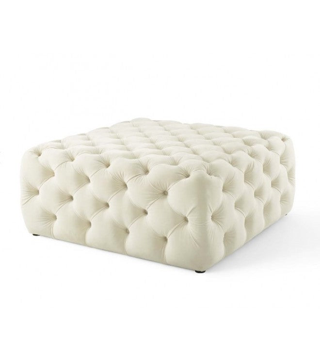 Cream Velvet Chesterfield Footstool [Squared]