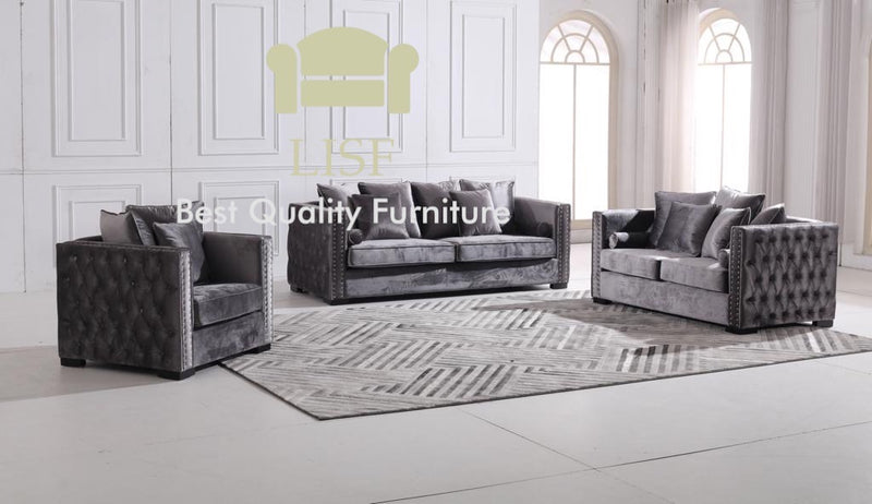 Moscow Sofas Sets in Luxury Dark Grey Velvet