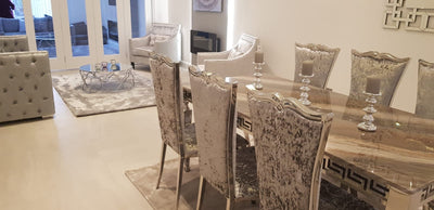 The Ginevra Dining Tables (150cm) in Grey Top + 4 or 6 Chairs