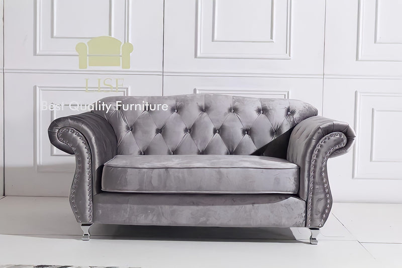 The New Chesterfield Sofa Sets in Luxury Dark Grey Velvet