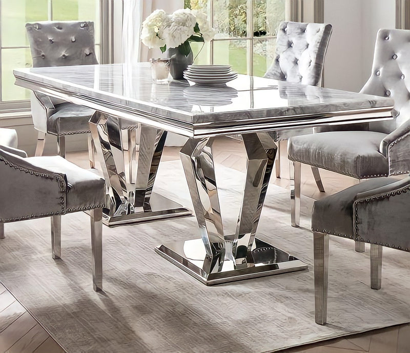 The Arturo Grey Marble Dining set with 4/6 Knocker Back Dining Chairs (180CM)