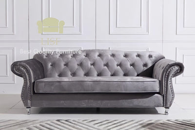 The New Chesterfield Sofa Sets in Luxury Dark Grey Velvet