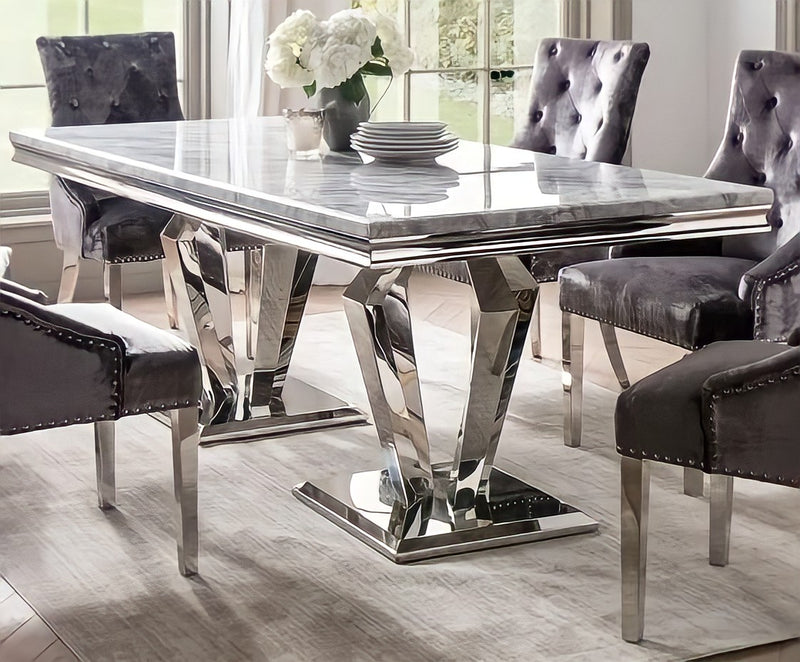 The Arturo Grey Marble Dining set with 4/6 Knocker Back Dining Chairs (180CM)