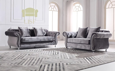 The New Chesterfield Sofa Sets in Luxury Dark Grey Velvet