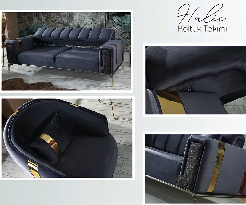 The Lyon Sofa sets in Luxury Cream/Navy Blue or Grey Velvets