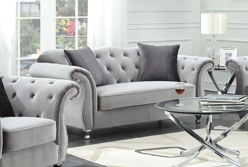 The New Chesterfield Sofas Sets in Luxury Grey Velvet