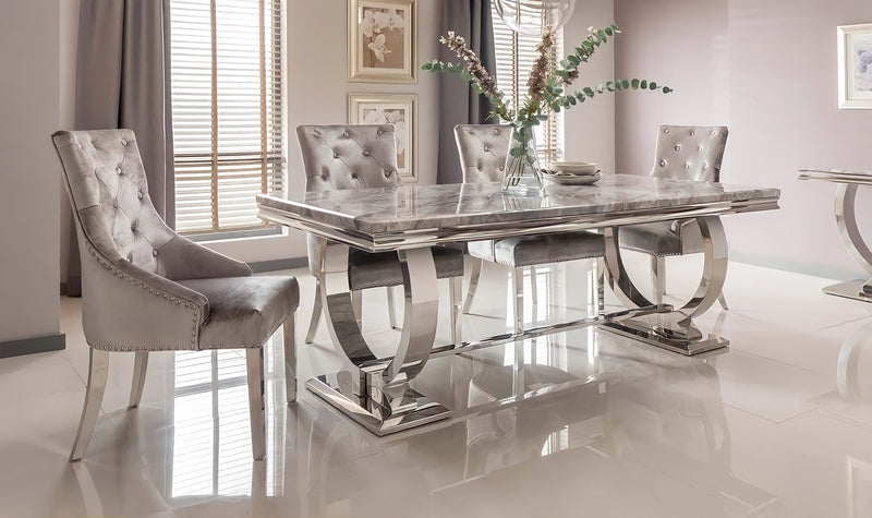 The Arianna Grey Marble Dining set with 2/4/6 Knocker Back Dining Chairs (180CM)