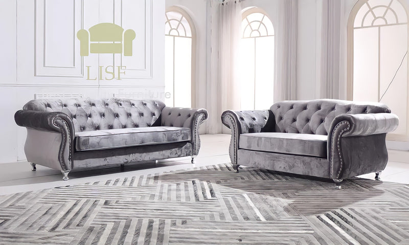 The New Chesterfield Sofa Sets in Luxury Dark Grey Velvet