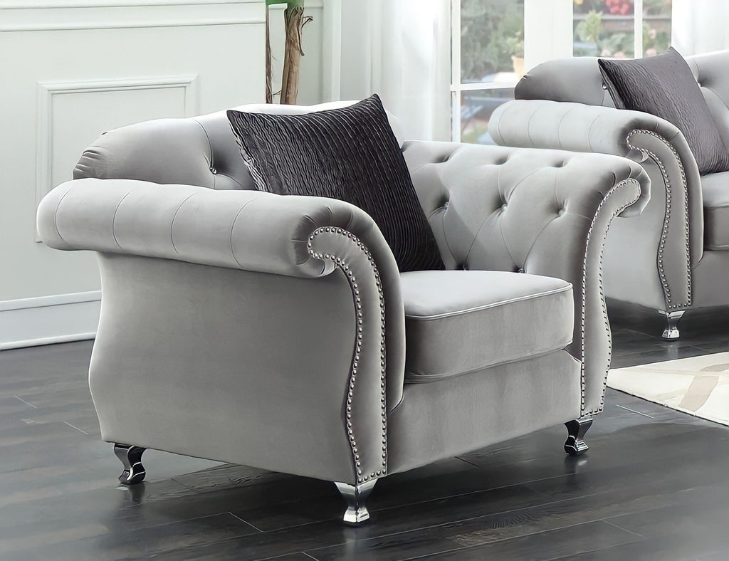 Grey velvet chesterfield chair cheap