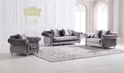 The New Chesterfield Sofa Sets in Luxury Dark Grey Velvet