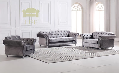 The New Chesterfield Sofa Sets in Luxury Dark Grey Velvet