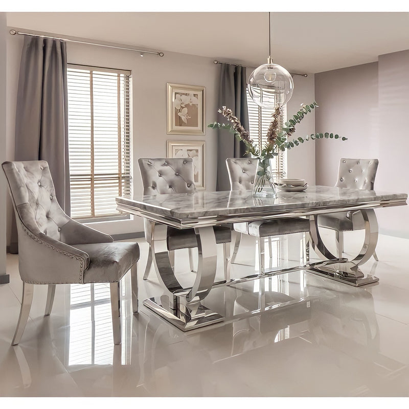 The Arianna Grey Marble Dining set with 2/4/6 Knocker Back Dining Chairs (180CM)
