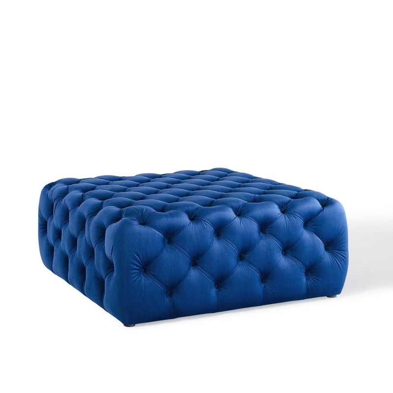 Navy Blue Velvet Chesterfield Footstool [Squared]