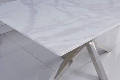 The Riviera Marble Dining Table Sets (160cm) - In White Marble Top