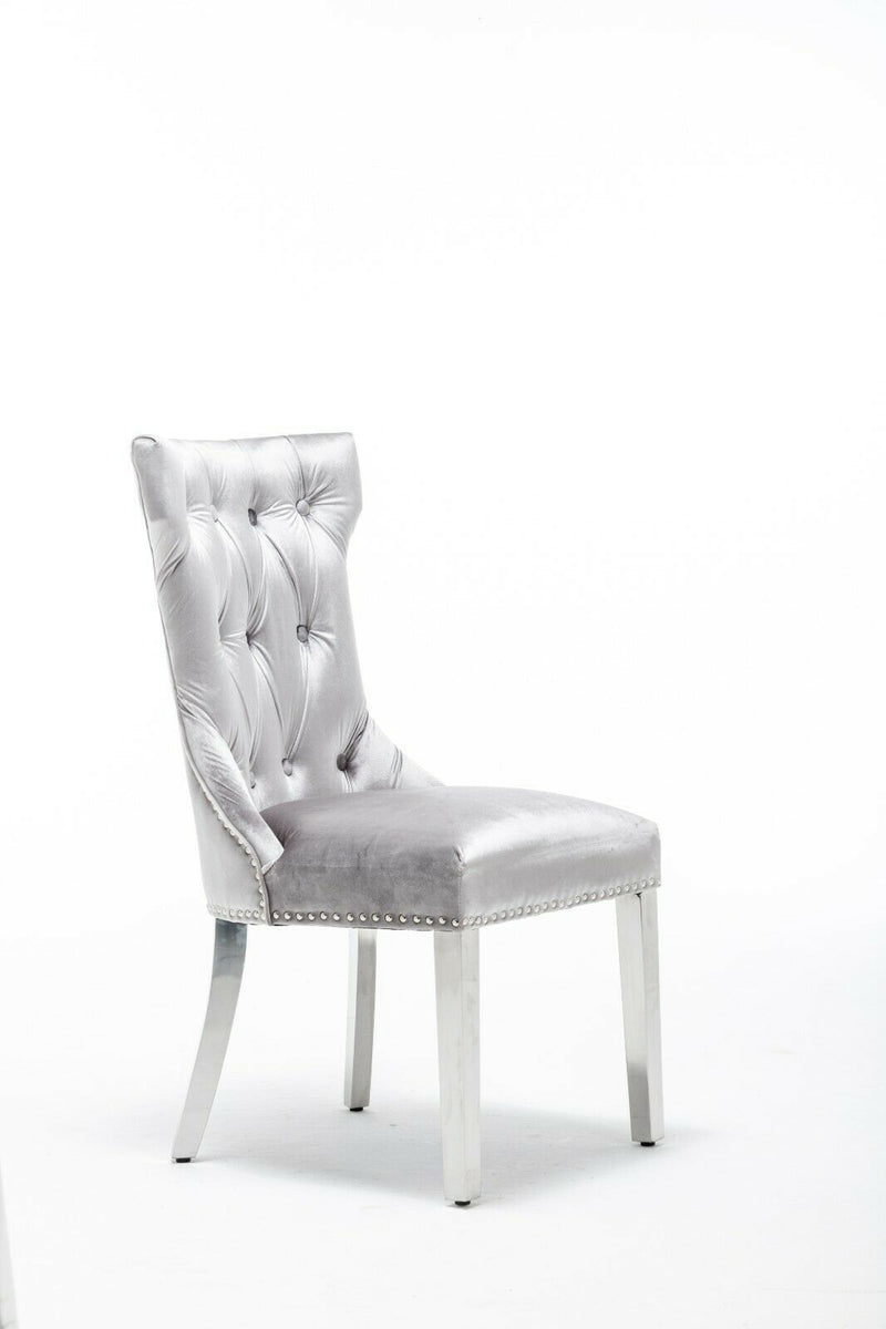 Dining Chairs in Luxury Light Grey Velvet Knocker Back - (Door Bell)