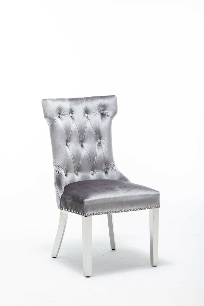 Dining Chairs in Luxury Dark Grey Velvet Knocker Back - (Door Bell)