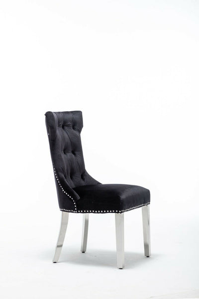 Dining Chairs in Luxury Black Velvet Knocker Back - (Door Bell)