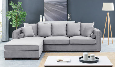 Moscow Grey-Silver Luxury Velvet Corner Settee Suite Sofa