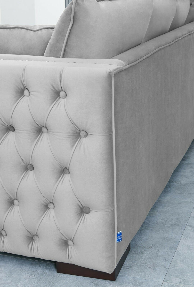 Moscow Grey-Silver Luxury Velvet Corner Settee Suite Sofa