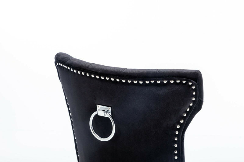 Dining Chairs in Luxury Black Velvet Knocker Back - (Door Bell)